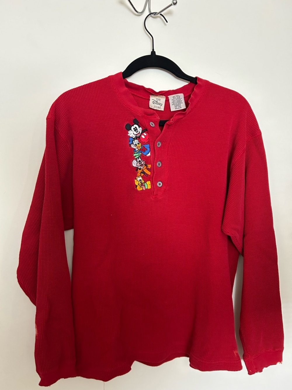 Disney Red Waffle Knit Henley with Mickey & Friends Embroidery